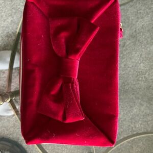 Estee Lauder Rich Red Velvet Bag with Gold Zippers